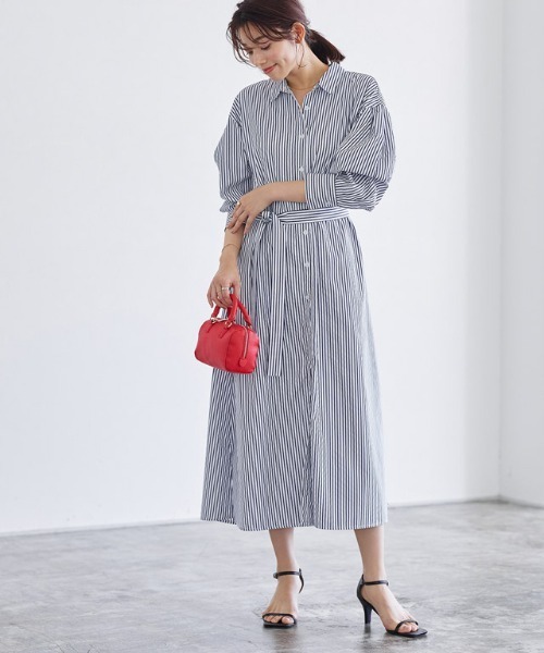 Pierrot（ピエロ）の「ストライプボリュームスリーブシャツワンピース（シャツワンピース・レディース・ネイビー/ライトブルー/オフホワイト・M/L）」の19枚目の写真