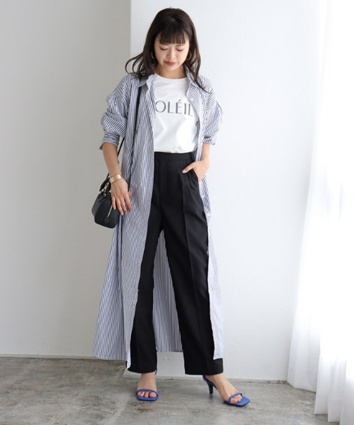 Pierrot（ピエロ）の「ストライプボリュームスリーブシャツワンピース（シャツワンピース・レディース・ネイビー/ライトブルー/オフホワイト・M/L）」の15枚目の写真