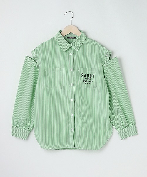 by LOVEiT（バイラビット）の「ストライプ肩あきシャツ（シャツ/ブラウス・キッズ・ピンク/グリーン/ラベンダー・120cm/140cm/150cm/130cm/160cm）」の5枚目の写真