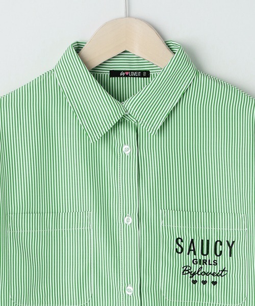 by LOVEiT（バイラビット）の「ストライプ肩あきシャツ（シャツ/ブラウス・キッズ・ピンク/グリーン/ラベンダー・120cm/140cm/150cm/130cm/160cm）」の6枚目の写真