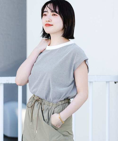 ITEMS URBANRESEARCH(アイテムズ アーバンリサーチ)の「『UR TECH』クルーネックボーダーノースリーブTシャツ(Tシャツ/カットソー・レディース・ホワイト系その他/ブラウン系その他/その他1・FREE)」の3枚目の写真