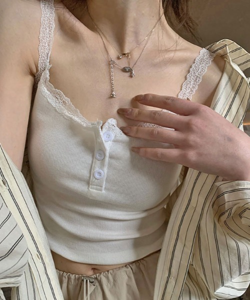 セール】ハーフボタンレースストラップキャミソール（キャミソール