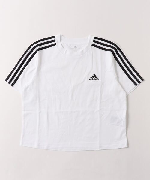 adidas（アディダス）の「アディダス adidas エッセンシャルズ スリーストライプス シングル ジャージー クロップトップ（Tシャツ/カットソー・レディース・ホワイト/ブラック・L/XL/M/S）」の2枚目の写真