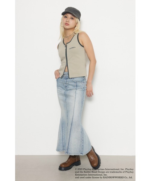 PLAYBOY(プレイボーイ)の「PLAYBOY×LAGUA ZIP TANK(タンクトップ・レディース・ライトブラック/グレイッシュベージュ・FREE)」の6枚目の写真