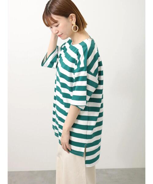 Lugnoncure(ルノンキュール)の「太ボーダーチュニック(Tシャツ/カットソー・レディース・グリーン/グレー/ブラック・フリ-)」の4枚目の写真