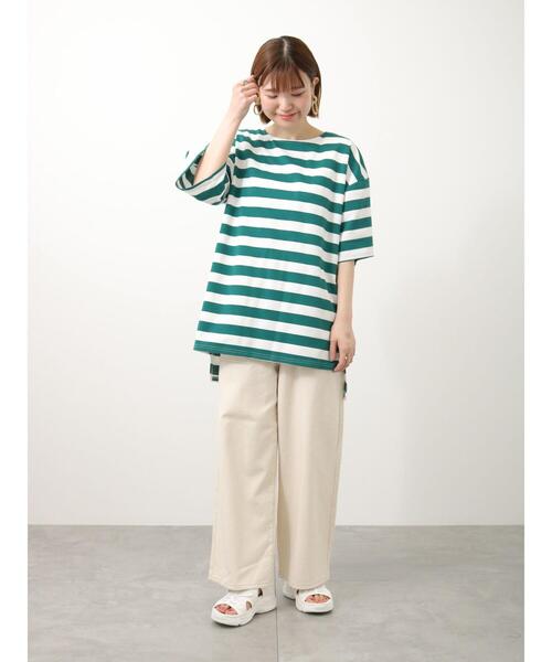 Lugnoncure(ルノンキュール)の「太ボーダーチュニック(Tシャツ/カットソー・レディース・グリーン/グレー/ブラック・フリ-)」の6枚目の写真