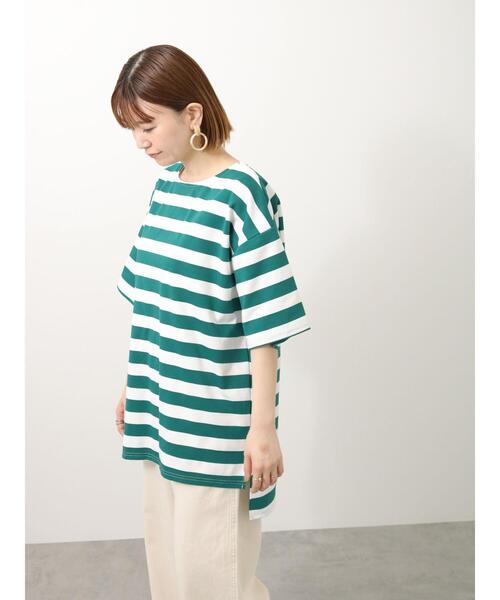 Lugnoncure(ルノンキュール)の「太ボーダーチュニック(Tシャツ/カットソー・レディース・グリーン/グレー/ブラック・フリ-)」の7枚目の写真