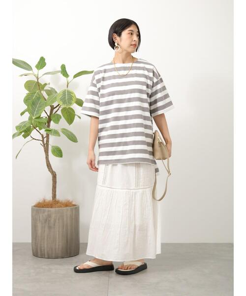 Lugnoncure(ルノンキュール)の「太ボーダーチュニック(Tシャツ/カットソー・レディース・グリーン/グレー/ブラック・フリ-)」の8枚目の写真