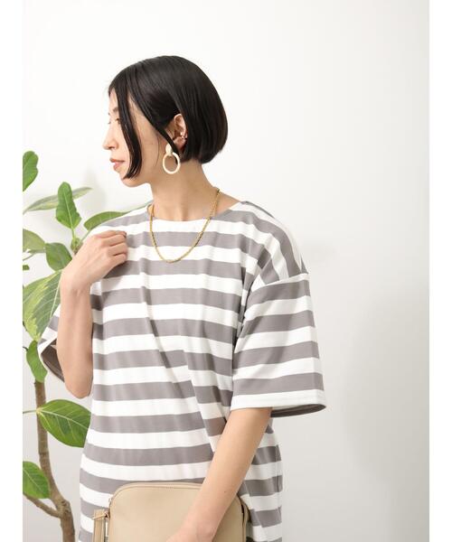 Lugnoncure(ルノンキュール)の「太ボーダーチュニック(Tシャツ/カットソー・レディース・グリーン/グレー/ブラック・フリ-)」の11枚目の写真