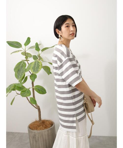 Lugnoncure(ルノンキュール)の「太ボーダーチュニック(Tシャツ/カットソー・レディース・グリーン/グレー/ブラック・フリ-)」の12枚目の写真