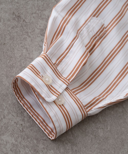 BRICK & SONS（ブリックアンドサンズ）の「リラックスラグランスリーブシャツ＜ブラウンストライプ＞（シャツ/ブラウス・メンズ・ブラウン・XS/S/M/L）」の3枚目の写真