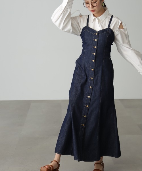 FREE'S MART(フリーズマート)の「◇【3サイズ展開XS-M】 バックリボンマーメイドデニムジャンパースカート【低身長サイズ有】(ジャンパースカート・レディース・ワンウォッシュ/ブラック・MEDIUM/SMALL/X-SMALL)」の18枚目の写真