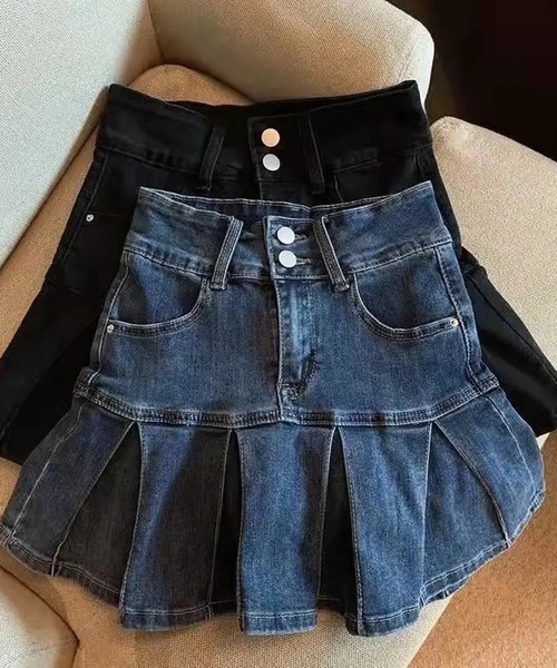 ROOPTOKYO（ループトウキョウ）の「▲Denim Pleats Mini Skirt / デニムプリーツミニスカート（スカート・レディース・ブラック/ブルー・S/L/M）」の4枚目の写真