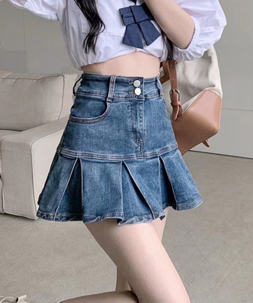 ROOPTOKYO（ループトウキョウ）の「▲Denim Pleats Mini Skirt / デニムプリーツミニスカート（スカート・レディース・ブラック/ブルー・S/L/M）」の10枚目の写真