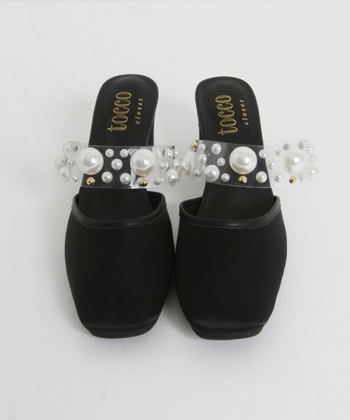 tocco closet（トッコ　クローゼット）の「パールスタッズ付きミュールサンダル（サンダル・レディース・ブラック/オフホワイト・M/L/S）」の9枚目の写真