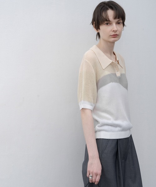 セール】【 EKCOOKIES 】シアーポロシャツニットトップス（T
