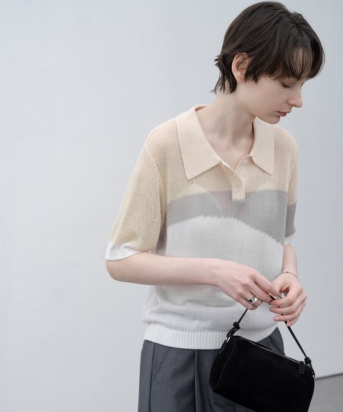 tシャツ 「 EKCOOKIES 」シアーポロシャツニットトップス レディース EKCOOKIES tシャツ 「 」シアーポロシャツニットトップス