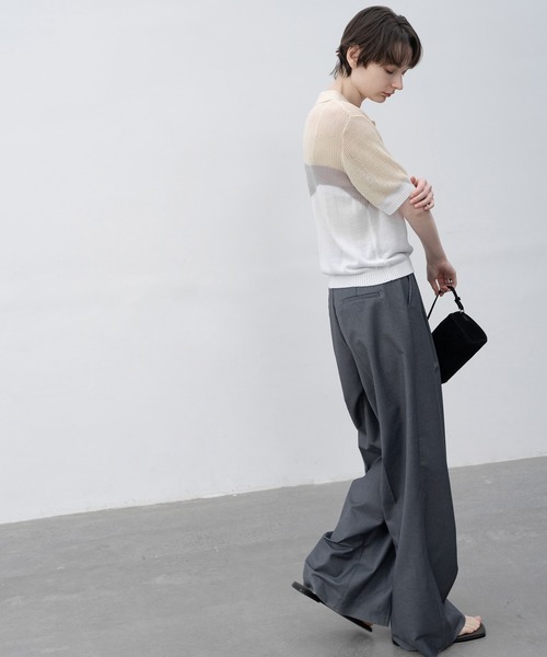 セール】【 EKCOOKIES 】シアーポロシャツニットトップス（T