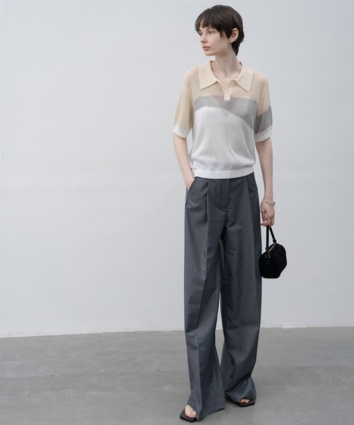 セール】【 EKCOOKIES 】シアーポロシャツニットトップス（T