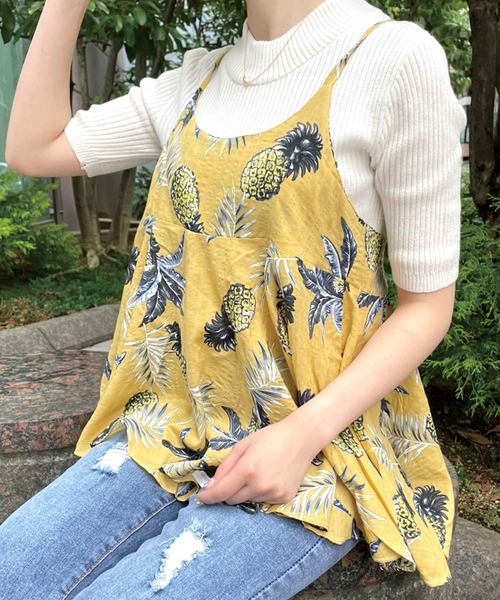 SPIGA(スピーガ)の「背リボンパイン柄キャミチュニック(チュニック・レディース・イエロー/ネイビー・FREE)」の3枚目の写真