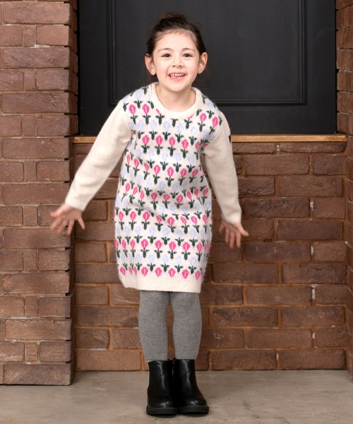 trois lapins kp(トロワラパンケーピー)の「花柄ジャガードニットワンピース(100~150cm)(ワンピース・キッズ・ネイビー/ピンク・100cm/110cm/120cm/130cm/140cm/150cm)」の5枚目の写真
