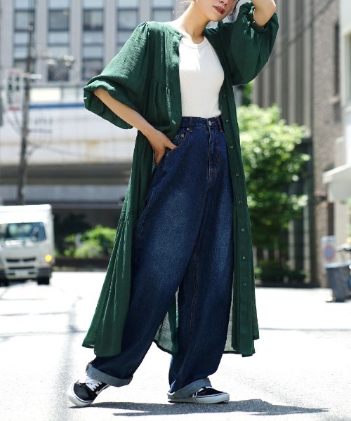 美品*ティッカ ウール シャツワンピース バンドカラー グレー系 チェック柄 美品*ティッカ ウール シャツワンピース バンドカラー グレー系