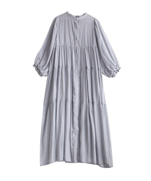 e-zakkamania stores(イーザッカマニアストアーズ)の「楊柳シアー ティアードシャツワンピース(シャツワンピース・レディース・ブラック/グリーン/ライトグレー/ブルー・M)」の8枚目の写真