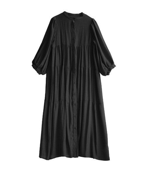 e-zakkamania stores(イーザッカマニアストアーズ)の「楊柳シアー ティアードシャツワンピース(シャツワンピース・レディース・ブラック/グリーン/ライトグレー/ブルー・M)」の18枚目の写真