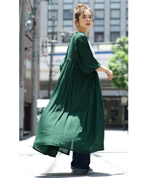 e-zakkamania stores(イーザッカマニアストアーズ)の「楊柳シアー ティアードシャツワンピース(シャツワンピース・レディース・ブラック/グリーン/ライトグレー/ブルー・M)」の11枚目の写真