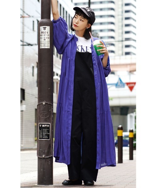 e-zakkamania stores(イーザッカマニアストアーズ)の「楊柳シアー ティアードシャツワンピース(シャツワンピース・レディース・ブラック/グリーン/ライトグレー/ブルー・M)」の17枚目の写真