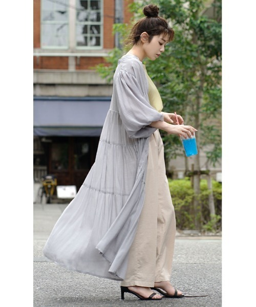 e-zakkamania stores(イーザッカマニアストアーズ)の「楊柳シアー ティアードシャツワンピース(シャツワンピース・レディース・ブラック/グリーン/ライトグレー/ブルー・M)」の19枚目の写真