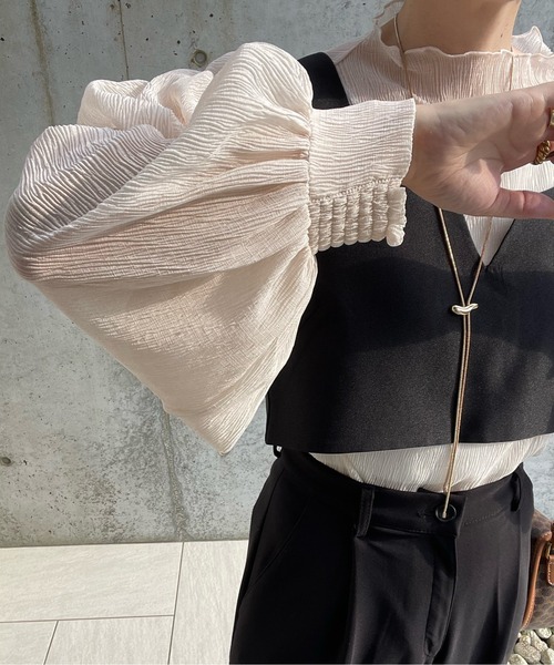 y/m by misato（イムバイミサト）の「楊柳シフォンパフスリーブブラウス（シャツ/ブラウス・レディース・オフホワイト/ブラウン・FREE）」の7枚目の写真