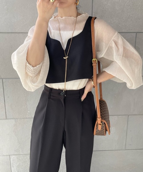 y/m by misato（イムバイミサト）の「楊柳シフォンパフスリーブブラウス（シャツ/ブラウス・レディース・オフホワイト/ブラウン・FREE）」の12枚目の写真