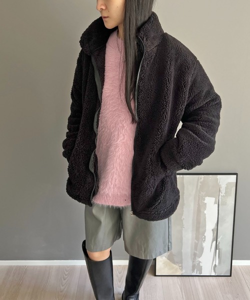 Jewelobe（ジュエローブ）の「もこもこジップアウター（ブルゾン・レディース・ブラック/ベージュ/アイボリー・FREE）」の2枚目の写真