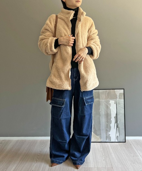 Jewelobe（ジュエローブ）の「もこもこジップアウター（ブルゾン・レディース・ブラック/ベージュ/アイボリー・FREE）」の7枚目の写真