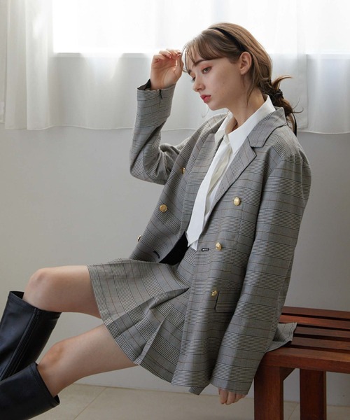 archives(アルシーヴ)の「チェックボックスプリーツミニスカート(スカート・レディース・ベージュ/グレー・MEDIUM)」の6枚目の写真