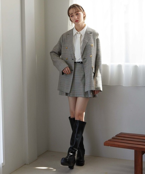 archives(アルシーヴ)の「チェックボックスプリーツミニスカート(スカート・レディース・ベージュ/グレー・MEDIUM)」の8枚目の写真