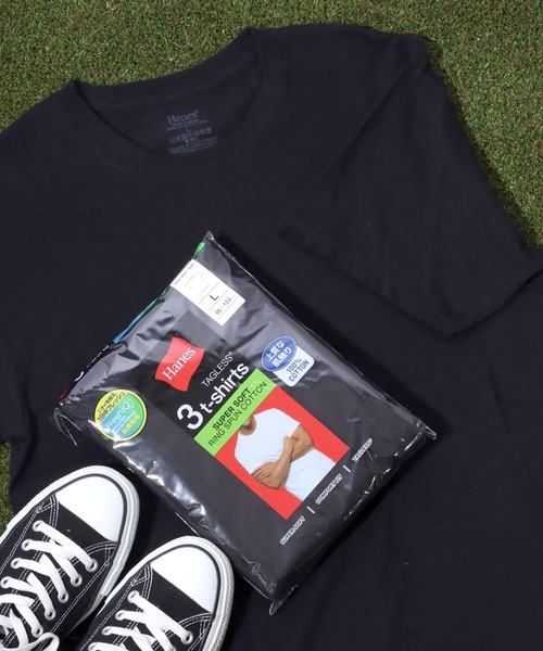 HANES(ヘインズ)の「Hanes(ヘインズ)ベーシックインナーウェア無地半袖Tシャツ3枚セット/パックTシャツ3P メンズ(Tシャツ/カットソー・メンズ・グレー/ホワイト/ブラック・M/L/LL)」の1枚目の写真