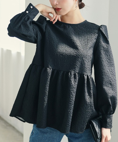 fifth（フィフス）の「ふくれジャガードペプラムトップス（シャツ/ブラウス・レディース・ブラック/アイボリー・M）」の16枚目の写真