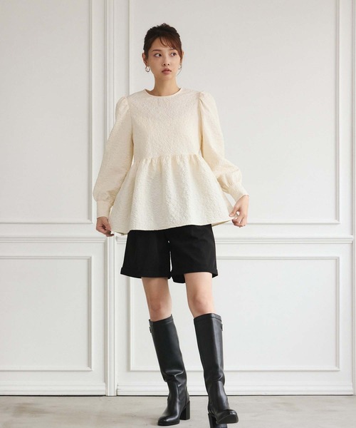 fifth（フィフス）の「ふくれジャガードペプラムトップス（シャツ/ブラウス・レディース・ブラック/アイボリー・M）」の22枚目の写真