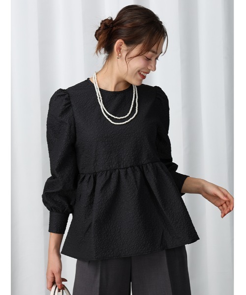 Drawer*24SS フクレジャガードニット トップス ペプラム ライトブルー Drawer*24SS フクレジャガードニット トップス ペプラム ライト