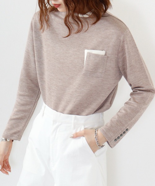 BRODIAEA（ブローディア）の「BRODIAEA 配色Wポケットプルオーバー（Tシャツ/カットソー・レディース・チャコールグレー/ライム/ネイビー/ワイン/ブルー/ベージュ・40）」の3枚目の写真