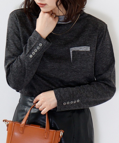 BRODIAEA（ブローディア）の「BRODIAEA 配色Wポケットプルオーバー（Tシャツ/カットソー・レディース・チャコールグレー/ライム/ネイビー/ワイン/ブルー/ベージュ・40）」の8枚目の写真