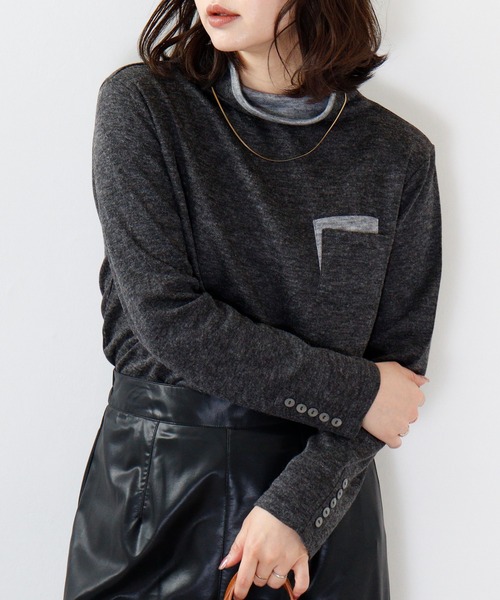 BRODIAEA（ブローディア）の「BRODIAEA 配色Wポケットプルオーバー（Tシャツ/カットソー・レディース・チャコールグレー/ライム/ネイビー/ワイン/ブルー/ベージュ・40）」の7枚目の写真