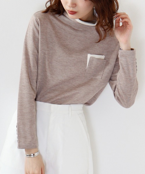 BRODIAEA（ブローディア）の「BRODIAEA 配色Wポケットプルオーバー（Tシャツ/カットソー・レディース・チャコールグレー/ライム/ネイビー/ワイン/ブルー/ベージュ・40）」の12枚目の写真