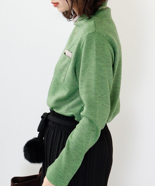 BRODIAEA（ブローディア）の「BRODIAEA 配色Wポケットプルオーバー（Tシャツ/カットソー・レディース・チャコールグレー/ライム/ネイビー/ワイン/ブルー/ベージュ・40）」の17枚目の写真