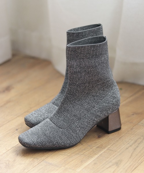 SESTO(セスト)の「チャンキーヒールニットショートブーツ(ブーツ・レディース・ブラック/シルバー・S/M/L/LL/3L)」の8枚目の写真