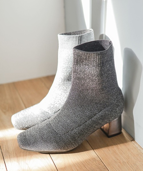 SESTO(セスト)の「チャンキーヒールニットショートブーツ(ブーツ・レディース・ブラック/シルバー・S/M/L/LL/3L)」の9枚目の写真