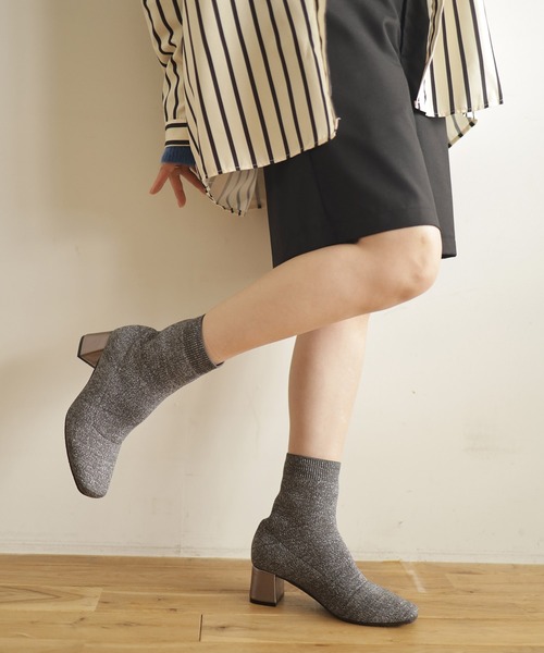 SESTO(セスト)の「チャンキーヒールニットショートブーツ(ブーツ・レディース・ブラック/シルバー・S/M/L/LL/3L)」の13枚目の写真