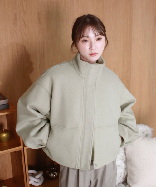 セール】【HIT ITEM!】ダブルジップショートウールコート / スタンド